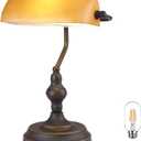 Banker Desk Lamp Touch Control, Vintage Banker's Desk Lamp with USB-A Port, 3 Way Dimmable Desk Lamps, Farmhouse Library Lamp Oil Rubbed Bronze for Office, Study Room