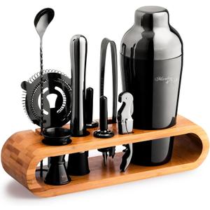 Mixology & Craft Bartender Kit: 10-Piece Bar Tool Set with Bamboo Stand | Perfect Home Bartending Kit and Martini Cocktail Shaker Set Great Drink Mixing Experience | Fun Housewarming Gift (Gun-Metal) (Gun-metal)