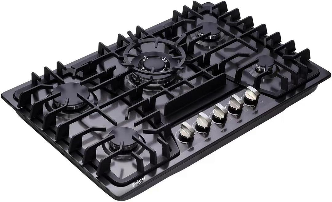 30 Inch Gas Cooktop, 5 Burners Built-in Stovetop, Stainless Steel LPG/NG Convertible Stove, Dual Fuel Sealed Hob - Black