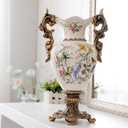Tall Floor White Ceramic Vase for Pampas Grass Flowers -16.1" Tall, Unique Design ice Cracked Ceramic vase for Home Decor, Sophisticated Vessel for Decorative Branches & Dried Flowers.