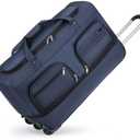 Expandable Rolling Duffle Bag with Wheels, 24" Foldable Carry On Luggage Suitcases, Water-Resistant Travel Duffle Bag Carry On Suitcase Weekend Bag for Women Men Navy Blue