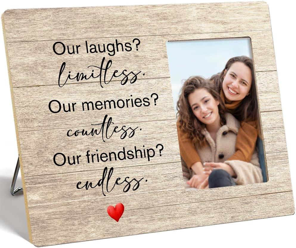 OTINGQD Friend Gift Picture Frame,Our Memories Countless Our Friendship Endless Wooden Photo Frame for Tabletop Wall Display,Friend Gifts for Bestie BFF Women Z335