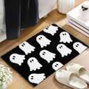 Black Ghost Bath Mat Soft Halloween Bathroom Rug Non Slip Cute Spooky Ghost Bathroom Decoration Shaggy Plush Microfiber Rug Halloween Decor for Home Bedroom Shower Floor, 15.75 x 23.62 Inch (1'4" x 1'11" (Rectangular))