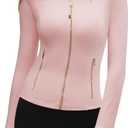 SUUKSESS Women Golden Full Zip Up Workout Cropped Jackets Lightweight Slim Fit Athletic Yoga Tops with Thumb Holes (Light Pink, S)