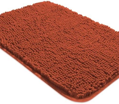 Yeaban Chenille Rust Bathroom Rug 17"x24", Non-Slip Rubber Backing | Machine Washable & Super Absorbent, Ultra-Soft Mat Stays Put Next to the Shower, Sink, or Tub