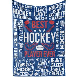 InnoBeta Hockey Gifts for Boys Men, Bed Flannel Blankets Throws 50"x 65" for Christmas, Hockey Gifts for Boys 8-12 - Size 50"x 65" - Blue - Best Hockey Player Ever