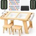 7-in-1 Wooden Sensory Table with Chairs for Toddlers, Kids Sensory Bin Table with Paper Roll, Double-Sided Tabletop for Sand & Water Play, Montessori Activity Tables for Kids, Natural