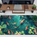 Koi Fish Desk Mat Gaming Koi Pond Desk Pad Large Cute Mouse Pad, Goldfish Mouse Mat XXL Laptop Keyboard Pad, Blue Waters Gamer Mouse Pad Full Mousepads Cool Office Accessories 31.5"x15.7"