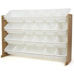 Humble Crew Extra-Large Toy Organizer with 20 Plastic Bins  Natural/White Storage Rack with 4-Tier Shelves, Anti-Tip Safety, for Kids Rooms, Playrooms, Nurseries & Classrooms