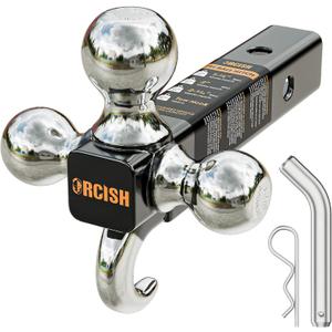 ORCISH Trailer Hitch Tri-Ball Mount with Tow Hook & Pin, Chrome Trailer Ball Sizes 1-7/8", 2" & 2-5/16", Fit 2 Inch Hitch Receiver, 10,000 LBS Max Towing Capacity for RVs, SUVs, ATVs & Trucks (Classic)