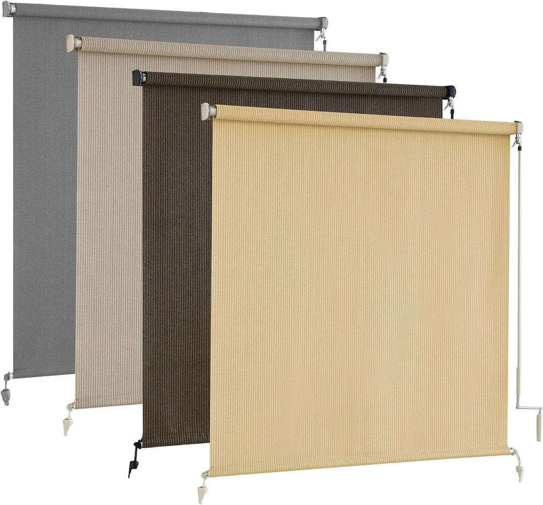 AOSKY Outdoor Roller Shades, Cordless Patio Shades Roll Up Outdoor Blinds | 48"W x 96"H, Wheat, Roller Blinds Cloth for Porch Pergola Balcony Backyard Windows