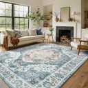 Area Rugs 9x12 Living Room Vintage Soft Washable Rug for Bedroom Light Blue