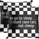 Emvency Set of 2 Throw Pillow Cover Car Cool Black White Formula Checkered Pattern Motorsport Decorative Pillow Case Home Decor Square 18 x 18 inch Pillowcase (Multi 19)