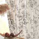 jinchan Linen Blend Curtain Floral Curtains for Living Room 90 Inch Length Black Printed Curtain Rod Pocket Back Tab Farmhouse Peony Flower Patterned Drapes Bedroom Window Curtains Set 2 Panels