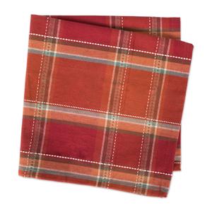 DII Autumn Pumpkin Spice Kitchen Collection Fall/Thanksgiving Cotton Table Décor, Square Napkin Set, 20x20, Orange Plaid, 6 Piece
