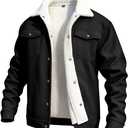 GINGTTO Mens Corduroy Jacket Fleece Lined Trucker Sherpa Winter Coat (Large, Black)