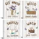 xiysien Bathroom Wall Art Rustic Bath Sign Wall Decor Hello Sweet Check Wash Your Hands Print Paintings Artwork for Bathroom Ready to Hang 12''x12''x4PCS