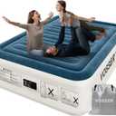 Queen Air Mattress with Built-in Pump,18''Fast & Easy Inflation/Deflation Inflatable Mattress, Foldable Blow Up Mattress with Storage Bag, Inflatable Bed for Home, Camping & Guests (Blue)