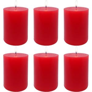 6 Pack 3x4 Inch Red Pillar Candles for Romantic Valentine's Day and Christmas, Unscented Column Candle for Home Restaurants, Smokeless Dripless and Clean Burning Emergency Candle