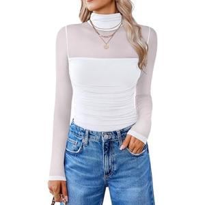 Avidlove Women Long Sleeve Bodysuit Turtle Neck Shapewear Body Suits Mesh One Piece Leotard Shirt Going Out Tops Fall Outfits, M