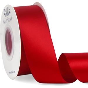 Ribbli Red Double Faced Satin Ribbon,1-1/2 x Continuous 25 Yards,Use for Bows Bouquet,Christmas Gift Wrapping,Floral Arrangement
