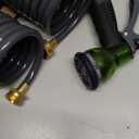 Coil Hose 50FT EVA Coil Garden Hose With 3/4'' Brass Connector Coiled Water Hose Lightweight And No Kink Includes 7 Patterns Spray Nozzle For Outdoors Lawn Watering Car Washing (Gray)