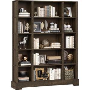 TVU 5-Tier Wood Book Shelf, 47" Wide Large Bookshelf and Bookcase, 64" Tall Bookshelf with Diversified Storage, Freestanding Wood Display Book Shelves for Living Room, Home Office, Walnut