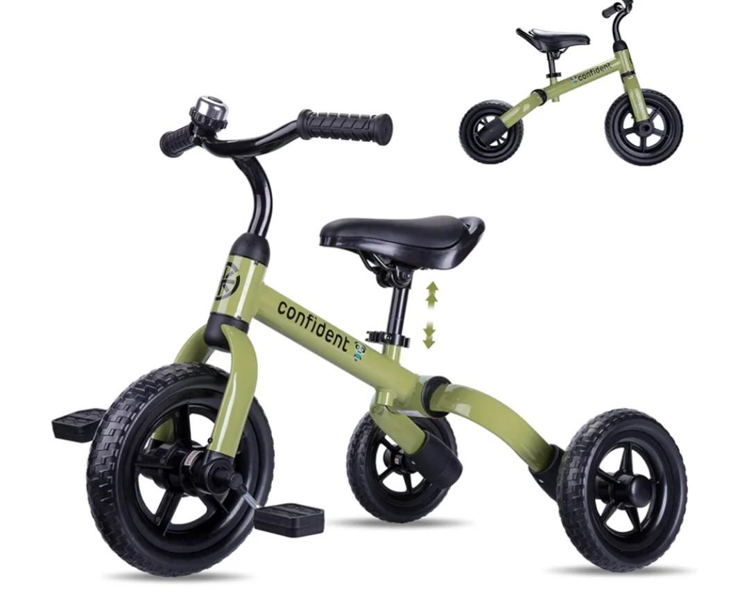 YGJT 3 in 1 Tricycle for Toddlers Age 25 Years Old, Folding Kids Balance Bike with Adjustable Seat and Removable Pedal, Toddler Bike Rideon Toys for Infant, Gifts for Baby Boys Girls(Army Green)