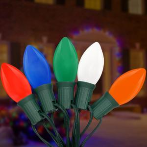 Romasaty C9 Multicolor Christmas Lights, 25Ft Vintage Christmas Lights with 26 Ceramic Colorful Bulbs, Hanging Connectable Christmas String Lights for Patio Garden Holiday Home Xmas Decor