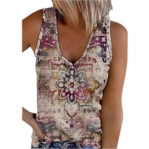 Tank Tops for Women Summer Tank Tops Racerback Boho Graphic Tank Tops Womens Tops Dressy Casual Sleeveless Tops Trendy (Medium, Ribbed Mandala)