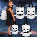 Talltalk 3 Pcs Halloween Light up Bucket LED Trick or Treat Drawstring Bags Multipurpose Reusable Pumpkin Candy Goodies Bucket for Kids Halloween Supplies Favors(White)