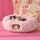 Lesure Cat Tunnel Bed for Indoor Cats - Cute Cat Donut Tunnel Toys with Washable Circle Cushion, Round Pet Peekaboo Cave Toy for Kitten/Puppy/Rabbit, Standard Pink Taffy