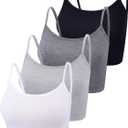 Boao 4 Pack Women's Cropped Tank Tops, Cotton Spaghetti Strap Crop Top Basic Sports Crop Cami Half Camisoles for Teen Girls (Black, White, Dark Grey, Light Grey) S