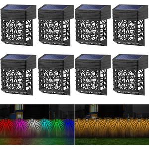 GOODFOEVER Solar Deck Lights, 8 Pack Fence Light with 2 Modes Lighting Warm White/RGB, Solar Outdoor Lights Waterproof for Wall, Fence, Patio, Stair, Landscape, Garden,Yard, Holiday Decor