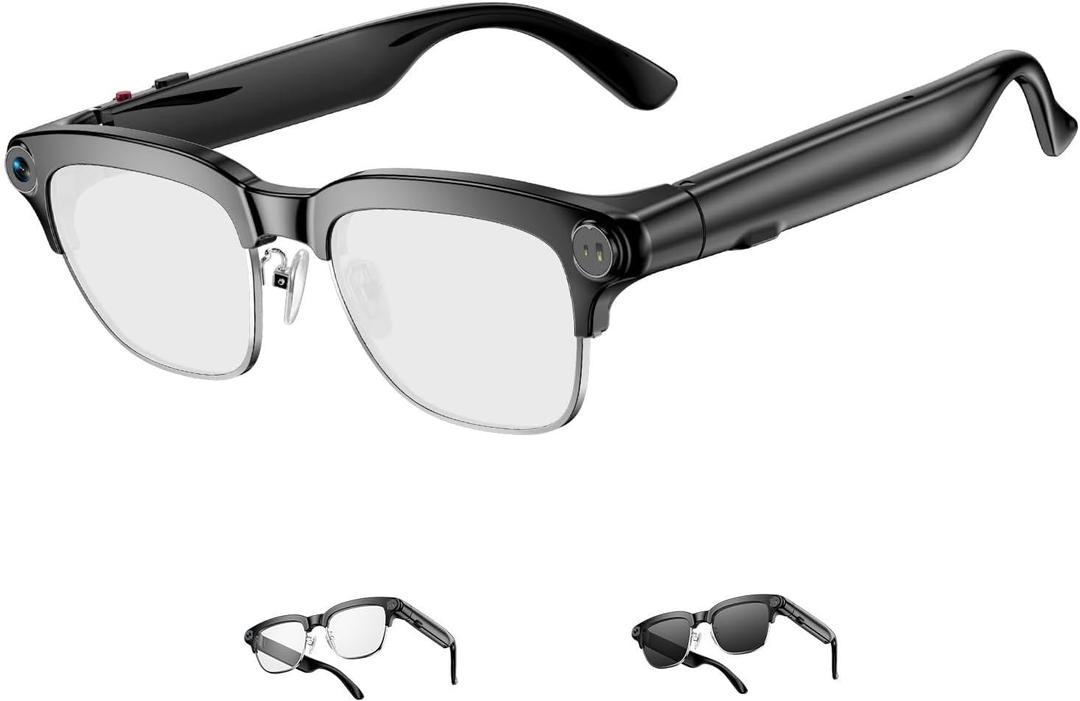 TOOBUR AI Smart Glasses with 8MP Camera, 1080P Anti-Shake HD Video, 2 Pairs of len, Real-Time Translation & Voice Assistant, Bluetooth Calls & Open-Ear Audio for Vlogging, Travel & Meetings