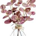 Muhanjia Artificial Eucalyptus Stems in Glass Vase with Faux Water,3Pcs Fake Plant with Double-Sided Purple Leaves for Centerpiece(Double-Sided Purple Eucalyptus)
