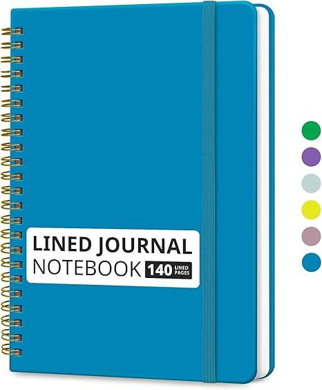 Taja Lined Spiral Journal Notebook for Women & Men, 140 Pages, College Ruled Hardcover Notebook for Work & Note Taking, Journals for Writing, A5(5.7" x 7.9") Azure Blue