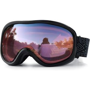 SPOSUNE Ski Goggles Over Glasses with Dual lens, Anti-fog Anti-UV Snow Goggle for Men Women Youth Skiing Snowmobile (Black Frame + Magenta Lens Vlt 35%)