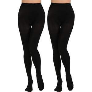 Paralinda 2 Pairs Women's Solid Color Tights 80D, Soft Opaque Microfiber Tights (Black, L/XL)
