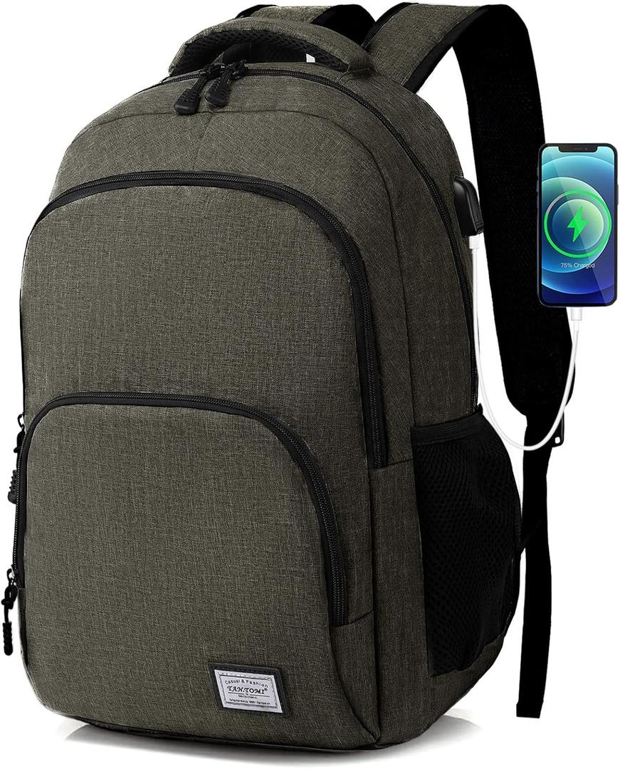 TANTOMI Travel Laptop Backpack for Men Women, Business Anti-Theft Slim 15.6 Inch Laptop Bag with USB Charging Port, Water Resistant School Bag College Backpack for Travel, Work & Daily Carry