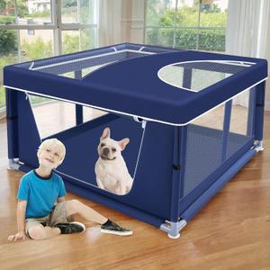 XVISHX 42x42 Inch Puppy Playpen with Cover, Dog Playpen for Puppies or Small Dogs, Pet Fence for Indoor & Outdoor, Sturdy Safety DogPen with Thickened Fabric, High-Strength Nylon Wire Mesh, Blue