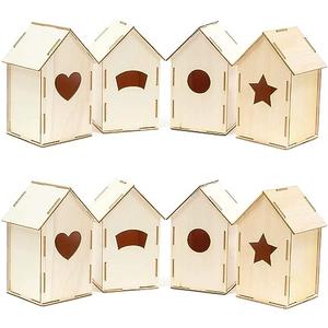 Bright Creations Mini Wood Bird Houses for DIY Crafts (4 Designs, 8 Count) - Mini Birdhouses for Crafts