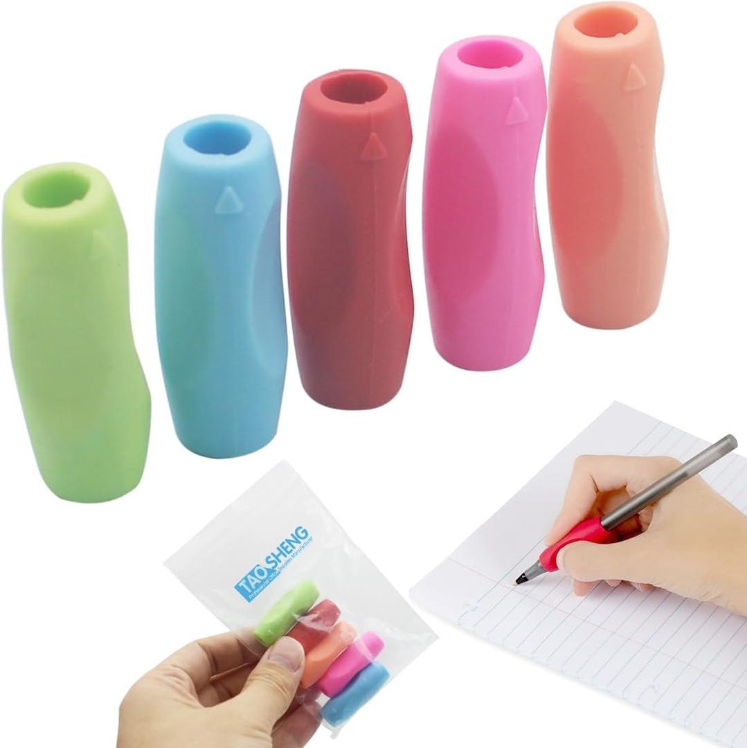 Silicone Pen Grips Set, Pure Color Pencil Grips Ambidextrous Writing Aid for Children Adults, Flexable Soft Comfortable Corrective Finger Tool for Students, 5 Pack