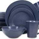 Elanze Designs Charming Chic Ribbed Modern Thrown Pottery Look Ceramic Stoneware Plate Platter Mug & Bowl Kitchen Dish Dinnerware 16 Piece Set - Service for 4, Navy Royal Blue