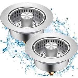 2 Pcs 3 in 1 Kitchen Sink Drain Strainer,Universal Stainless Steel Kitchen Sink Stopper, Pop Up Anti-Clogging for 3-1/2 Inch US Standard Sink Drain Strainer