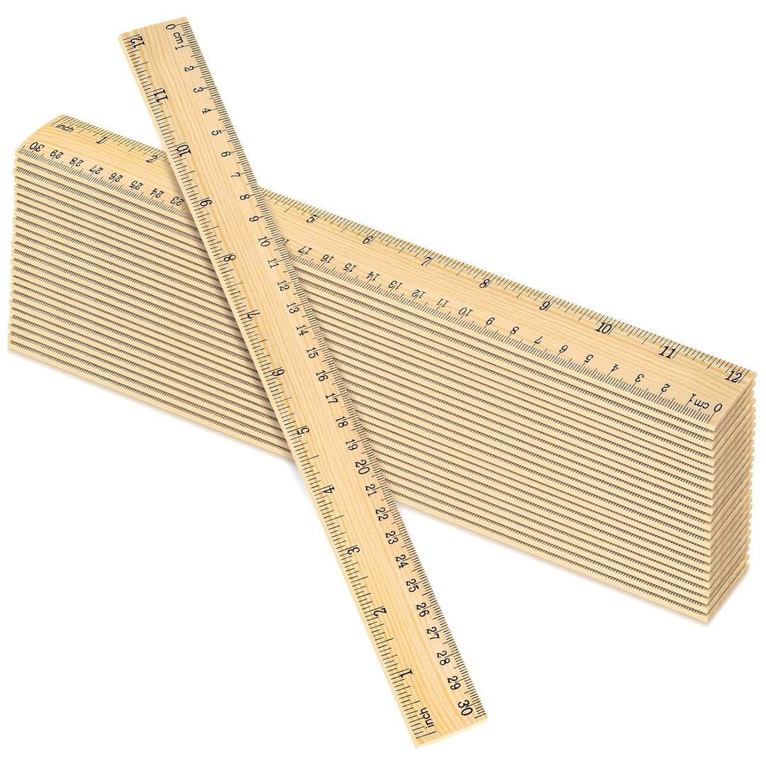 24 Pack Wooden Ruler 12 Inch, Rulers Bulk for Classroom, Wood Ruler with Centimeters and Inches, 2 Scale Measuring Rulers for Kids Students Teacher, Ideal Back to School Office Home Supplies