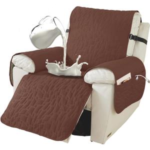 XINEAGE 100% Waterproof Recliner Chair Covers with Elastic Straps, Nonslip Reclining Couch Covers Washable Recliner Couch Cover with Pockets Furniture Protector for Pets Dogs (Coffee, 23")