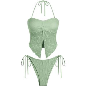 ZAFUL Floral Twist Bikini Set for Women Halter Tankini Tie Side String Swimsuit Two Piece Bathing Suit, S