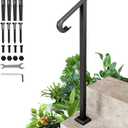 SPACEEUP Single Post Handrail Fit 1 or 2 Steps, Handrails Outdoor Steps, Stair Rail-Single Post Wrought Iron Handrail, Black Hand Rail for Concrete Steps or Wood Stairs