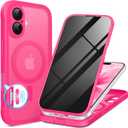 BERFY for iPhone 17 Case, Compatible with MagSafe, Built-in Privacy Screen Protector and Camera Protection, Anti-Spy Full Body Shockproof Matte Phone Case for 17 6.3", Hot Pink